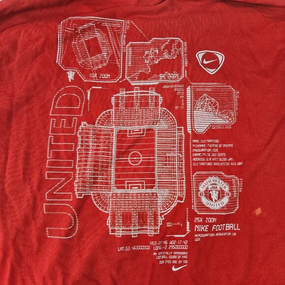 Nike Fit Dry Men's Size M Manchester United T Shirt Red Old Trafford Map On Back - Picture 4 of 16
